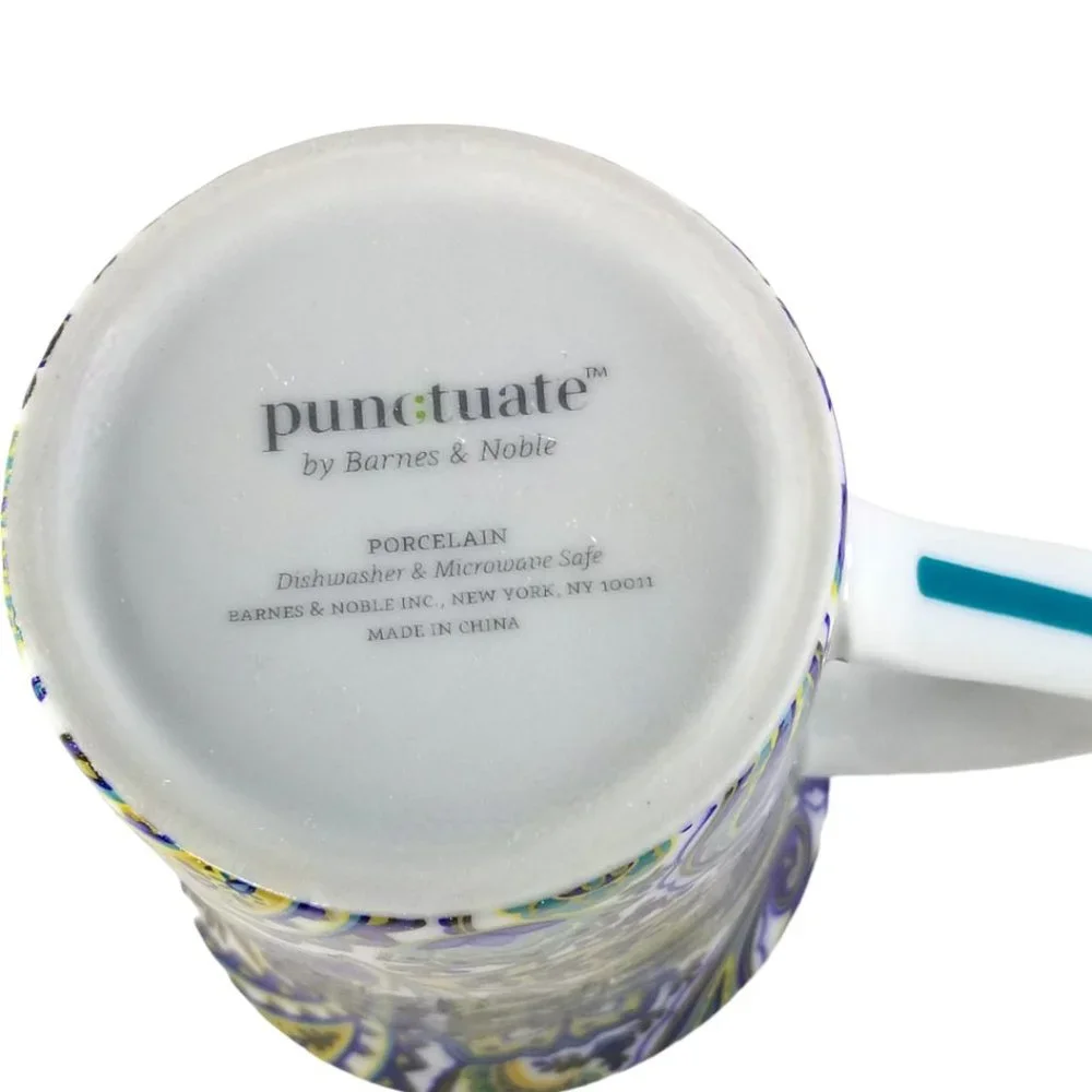 Lidded Tall 8oz Coffee Mug Gift Box Porcelain Blue/Yellow Paisley Floral B&N Mug - Picture 4 of 12